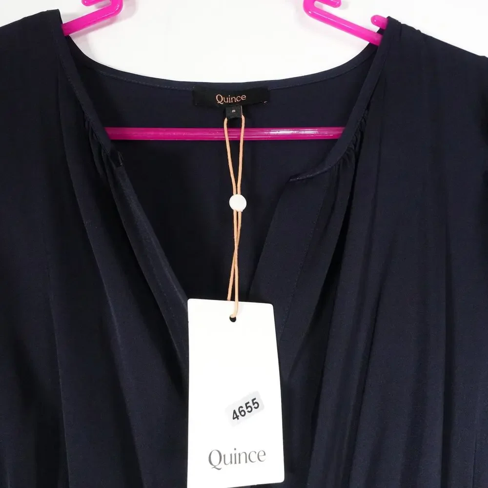 New Quince Silk Tiered Maxi Dress Women’s Small Navy Blue Maxi 4655 - Picture 8 of 11